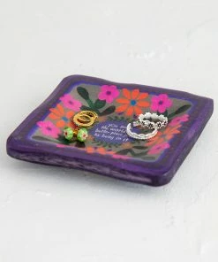 Natural Life Folk Flower Wood Trinket Dish NEW & TRENDING