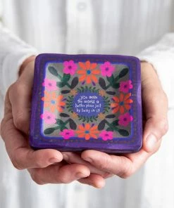 Natural Life Folk Flower Wood Trinket Dish NEW & TRENDING