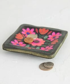 Natural Life Folk Flower Wood Trinket Dish NEW & TRENDING