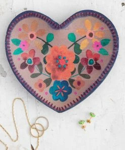 Natural Life Folk Flower Wood Trinket Dish NEW & TRENDING