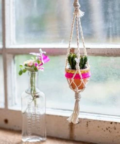 Natural Life Macrame Faux Succulent Car Charm